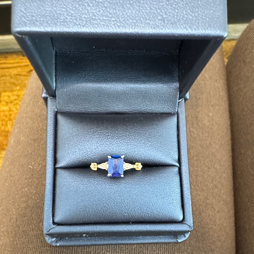 Blue Sapphire-Style Gold Ring